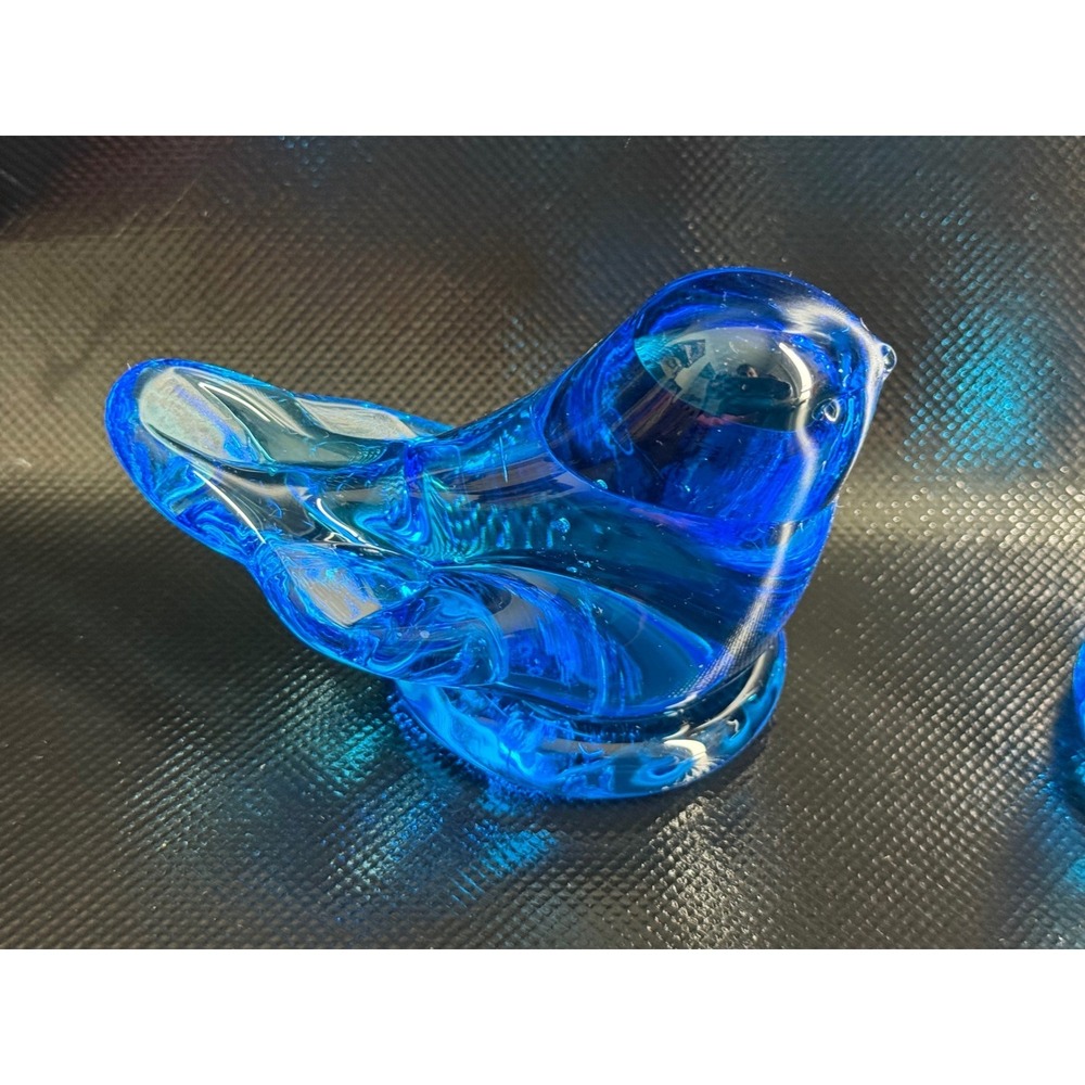 Signed Leo Ward Glass‎ Bird Figurine Cobalt Blue Paperweight Art Glass Pair